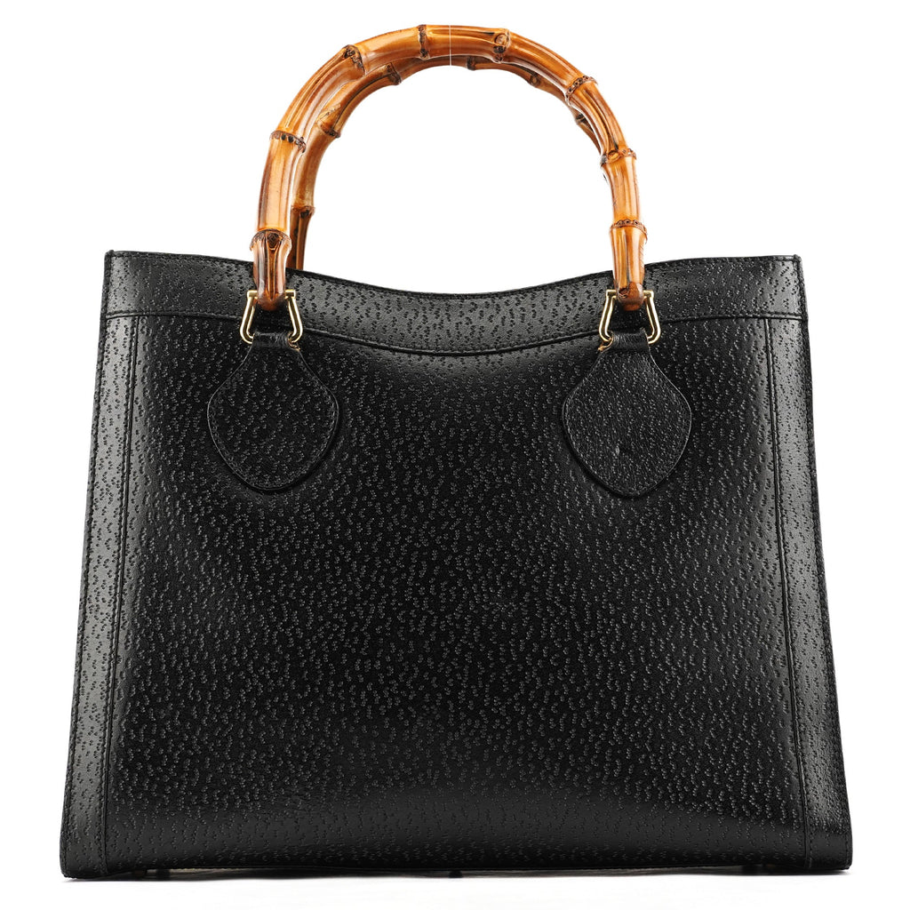 035694 Black Leather Diana Bamboo Tote Bag
