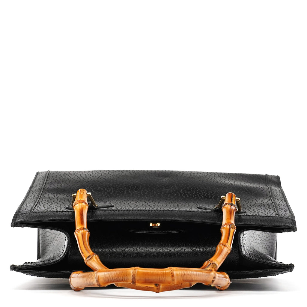 035694 Black Leather Diana Bamboo Tote Bag