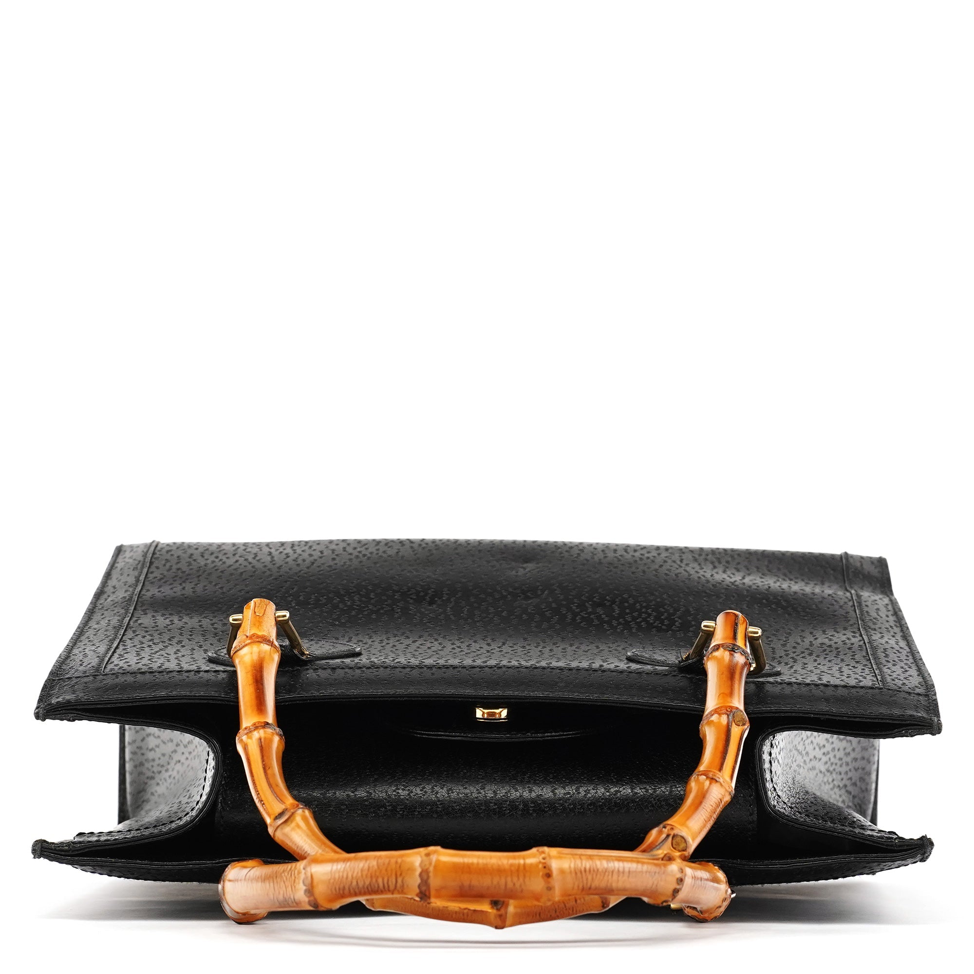 035694 Black Leather Diana Bamboo Tote Bag