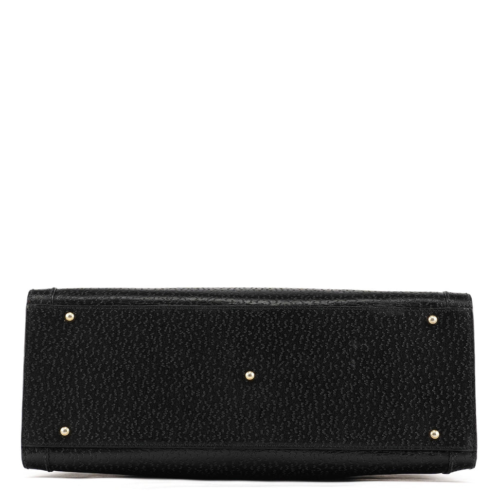 035694 Black Leather Diana Bamboo Tote Bag