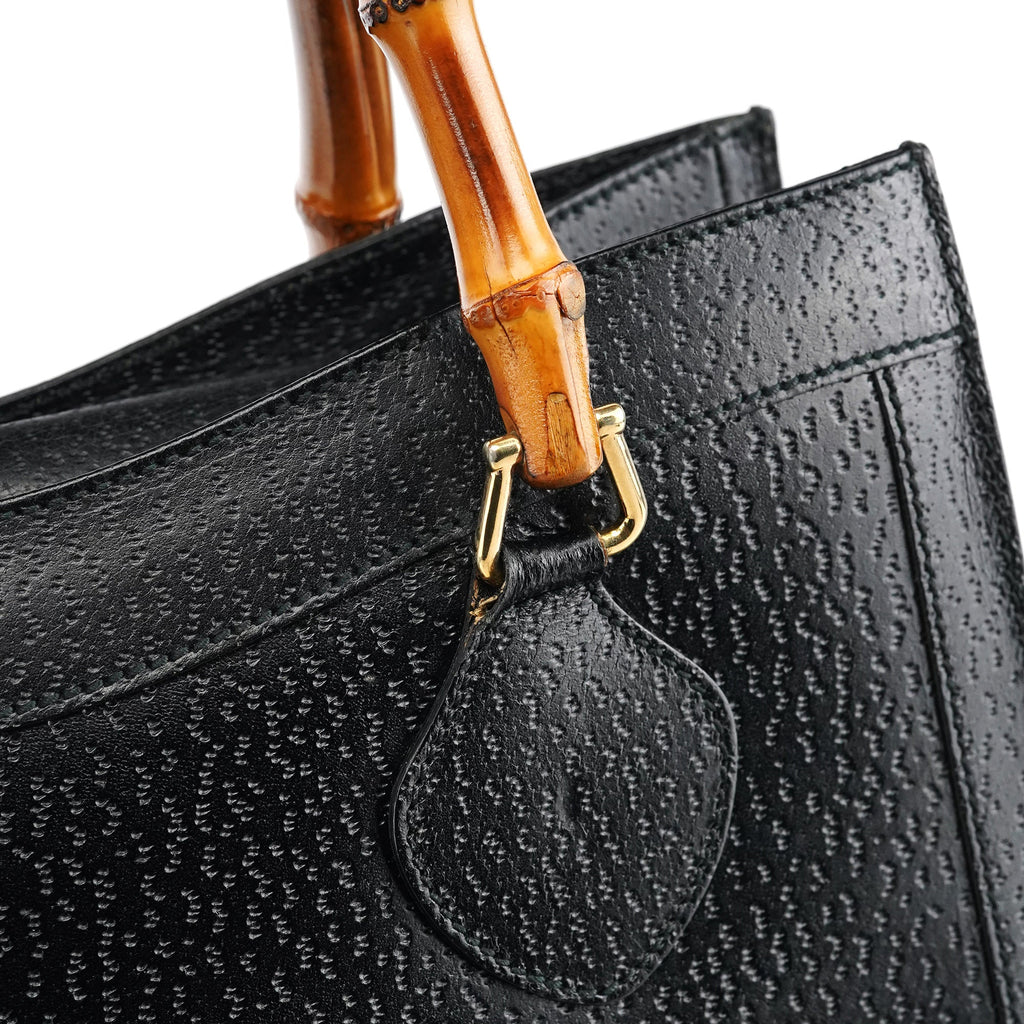 035694 Black Leather Diana Bamboo Tote Bag