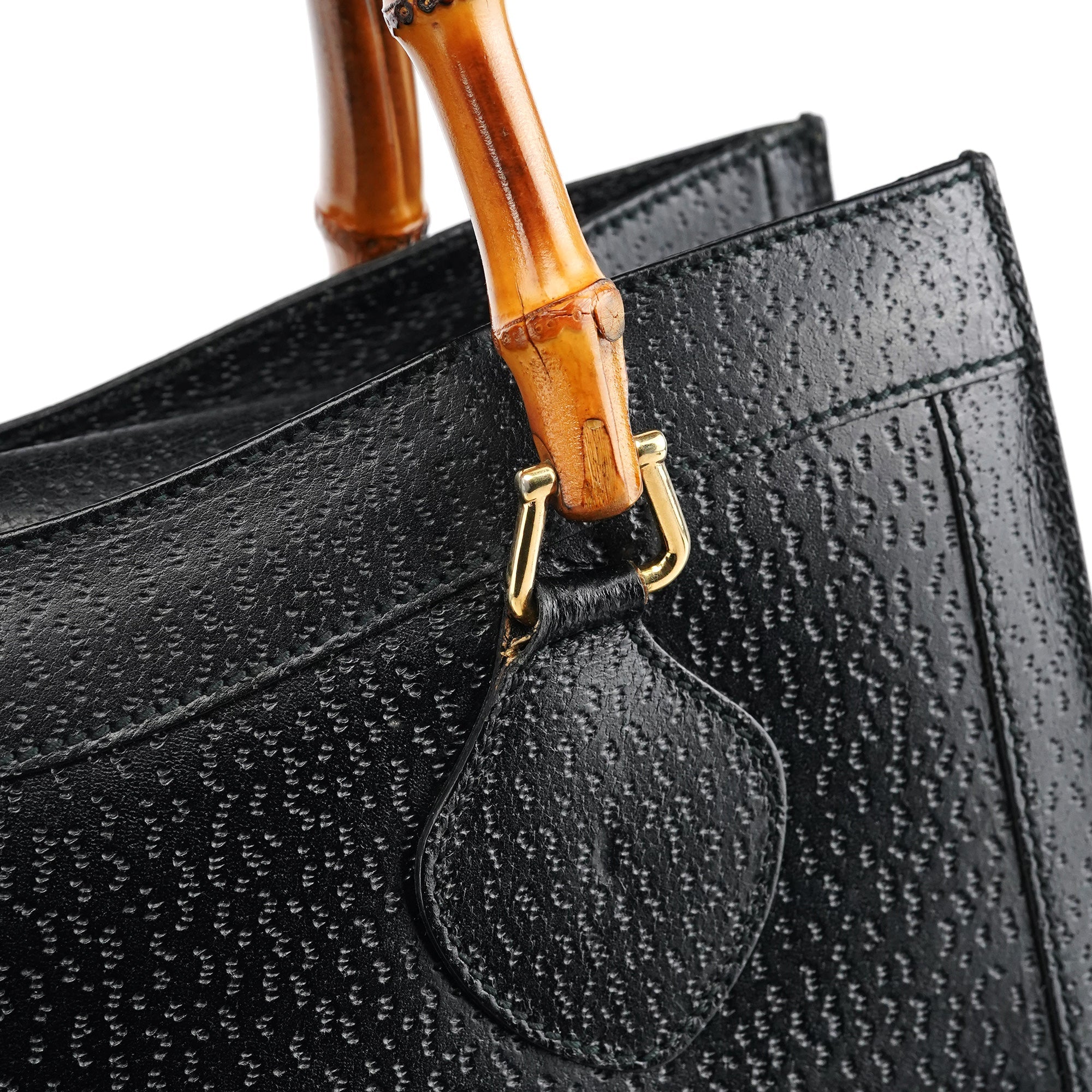 035694 Black Leather Diana Bamboo Tote Bag