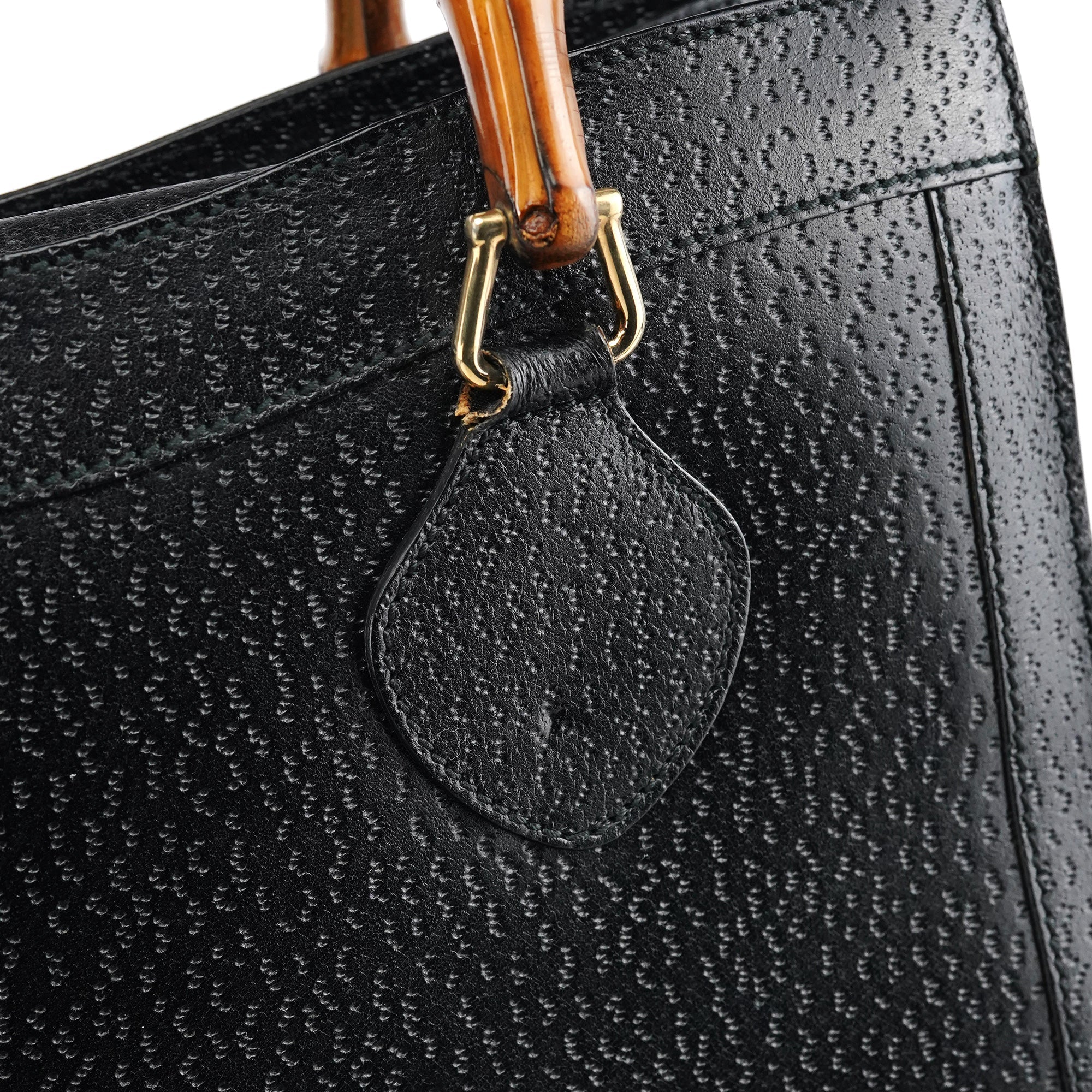 035694 Black Leather Diana Bamboo Tote Bag