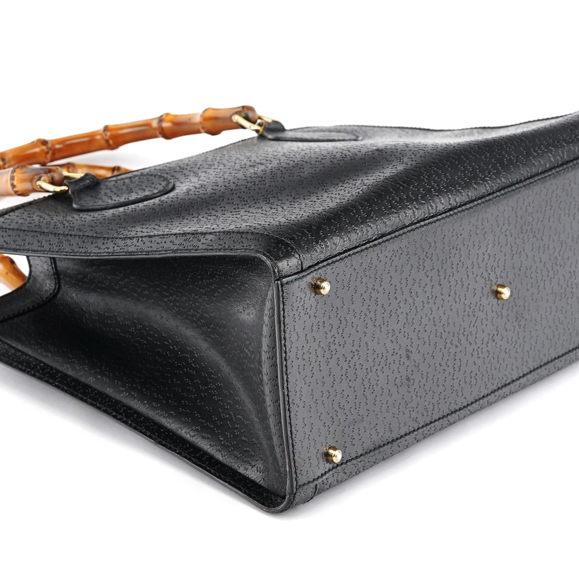 035694 Black Leather Diana Bamboo Tote Bag