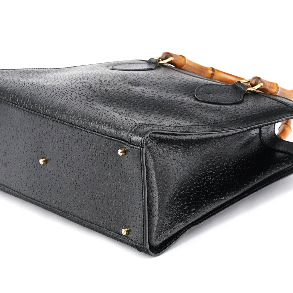 035694 Black Leather Diana Bamboo Tote Bag
