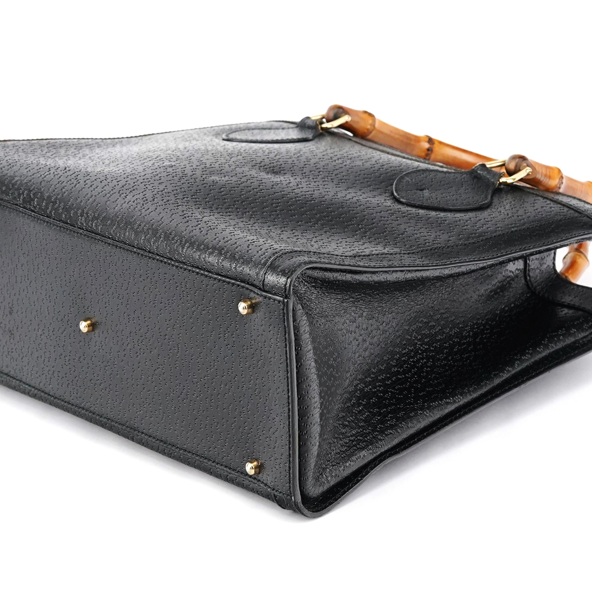 035694 Black Leather Diana Bamboo Tote Bag
