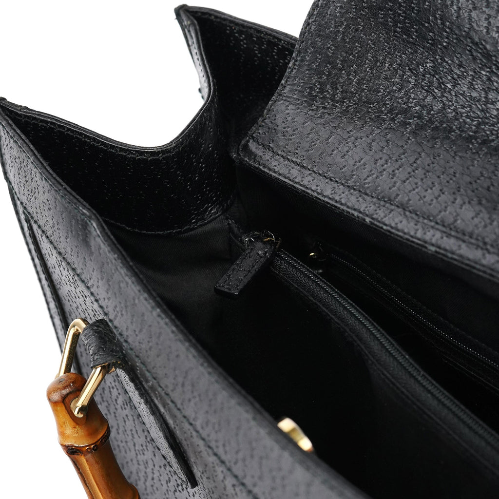 035694 Black Leather Diana Bamboo Tote Bag