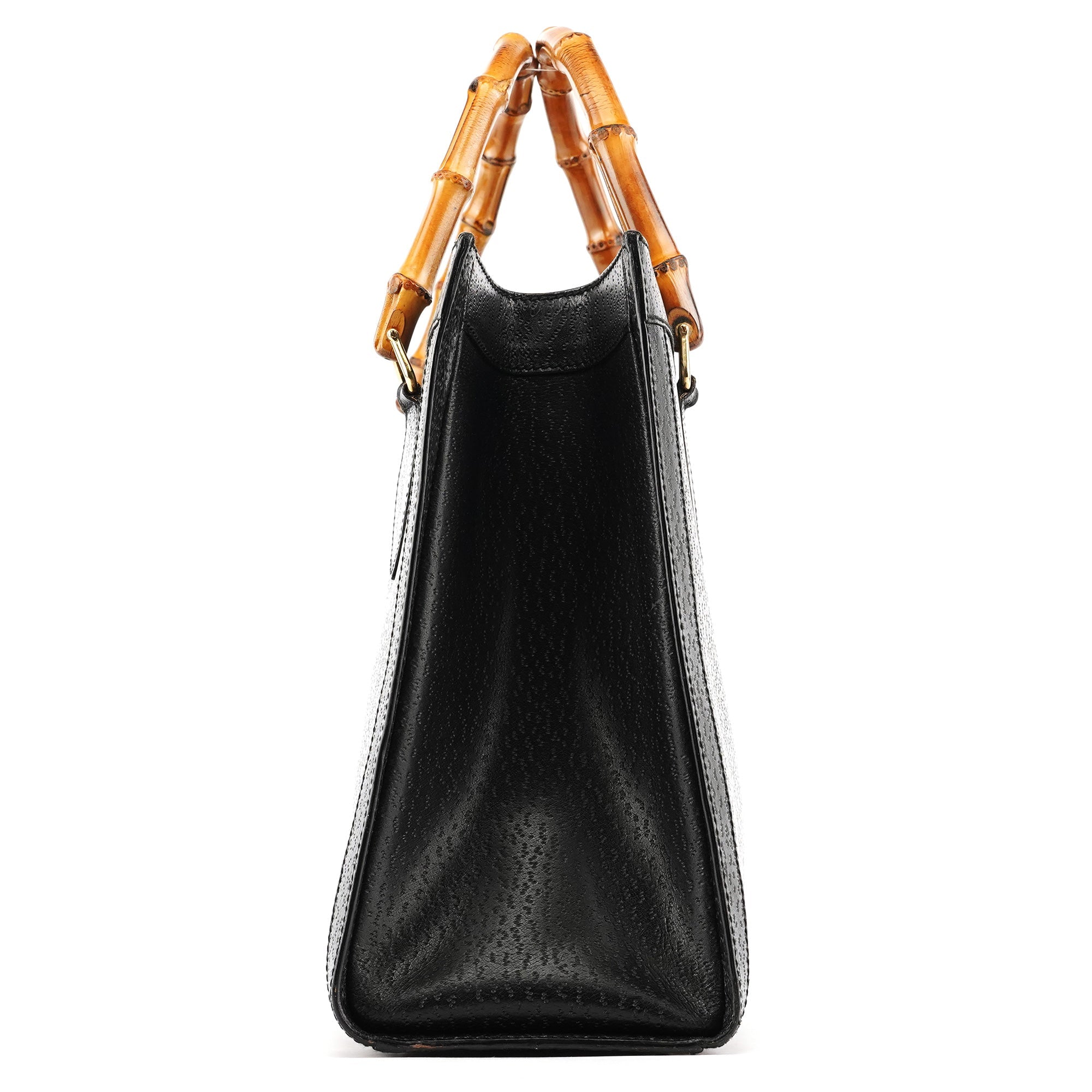 035694 Black Leather Diana Bamboo Tote Bag