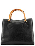 035694 Black Leather Diana Bamboo Tote Bag