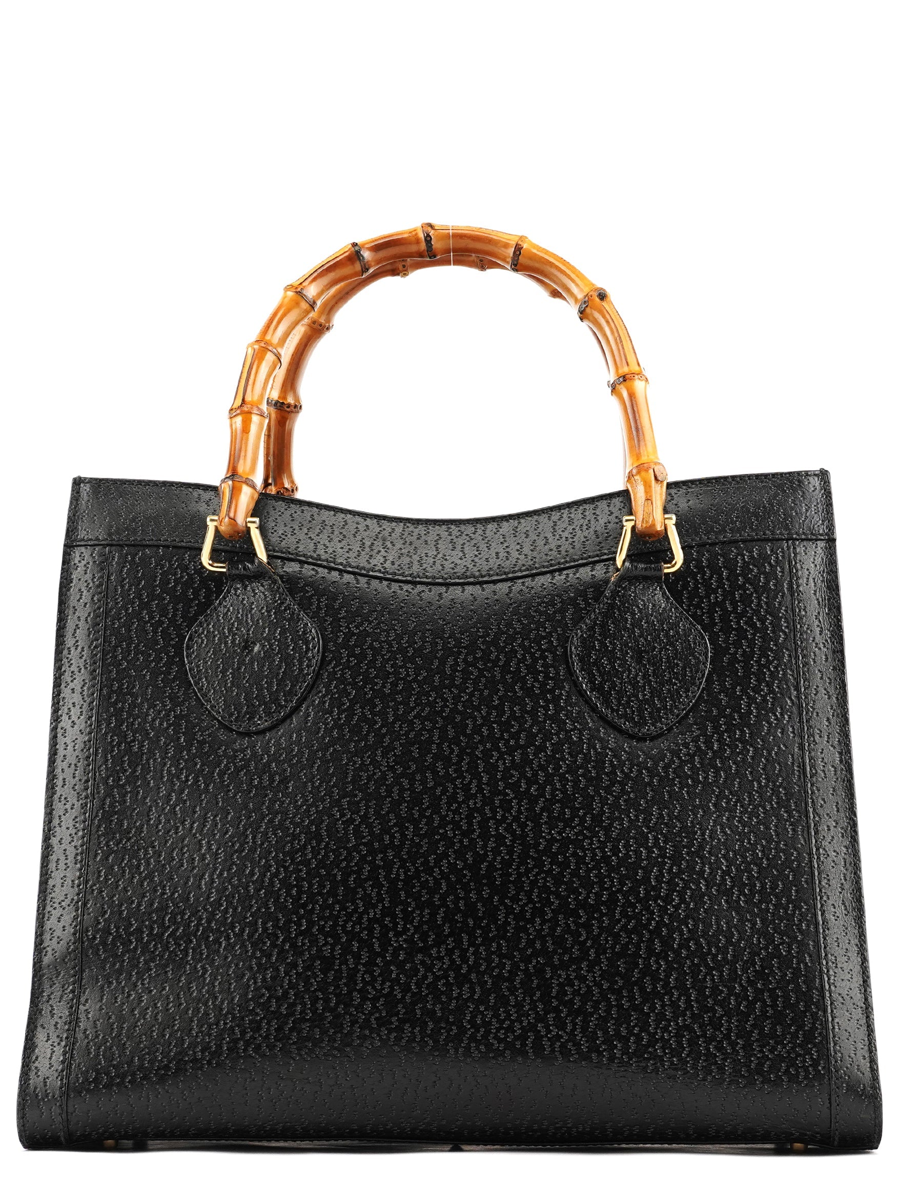 035694 Black Leather Diana Bamboo Tote Bag