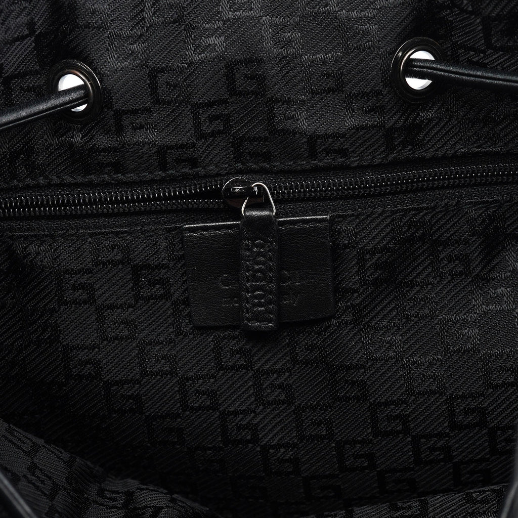 Black Leather Drawstring Shoulder Bag