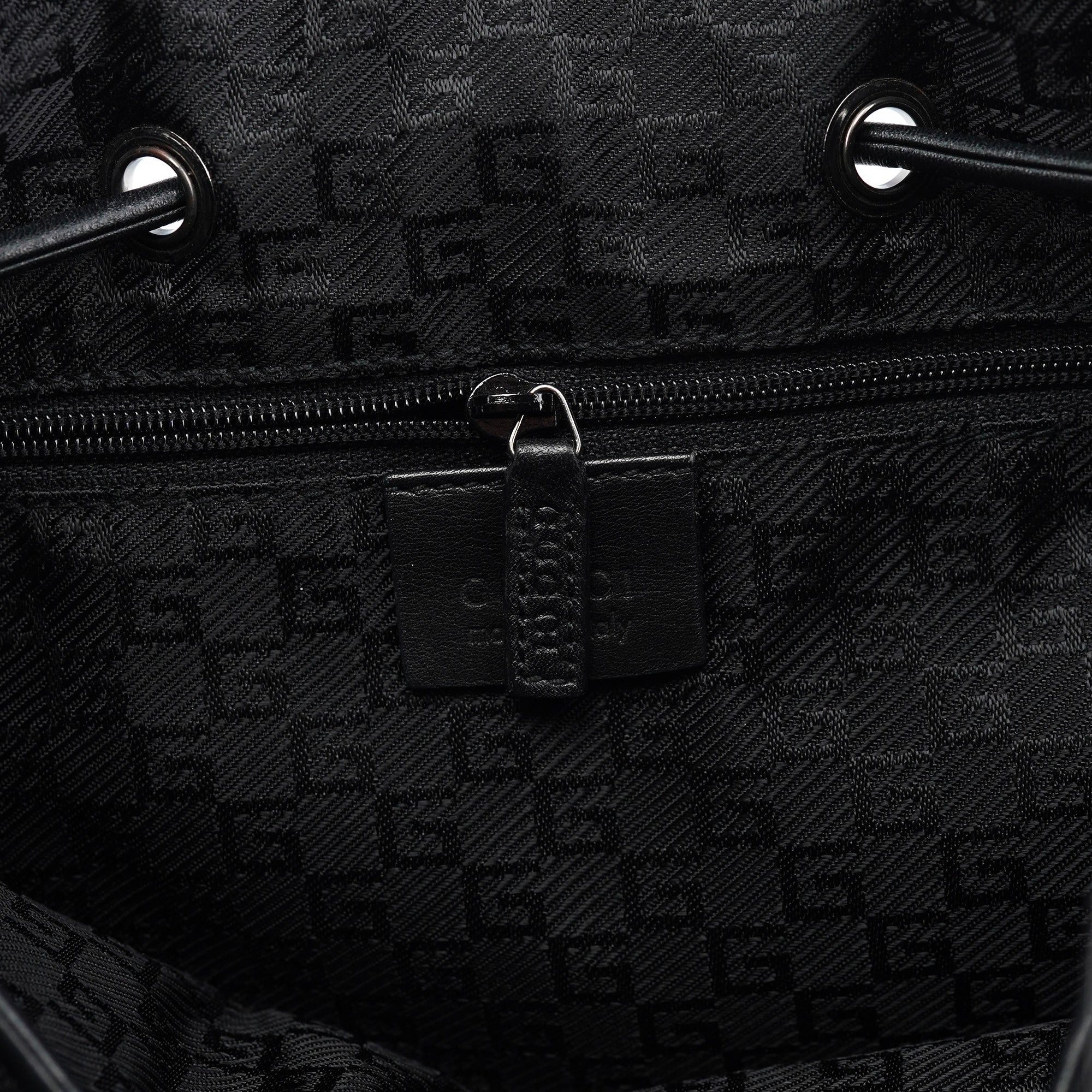Black Leather Drawstring Shoulder Bag