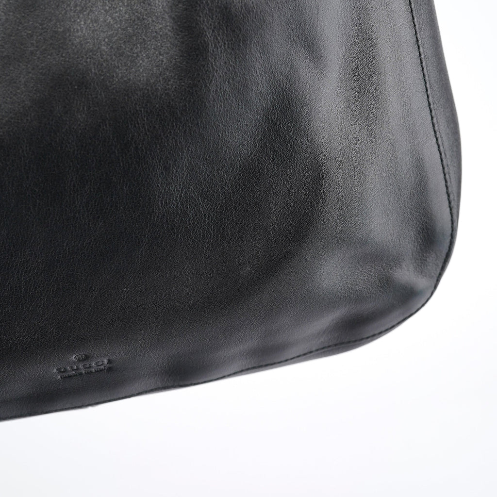 Black Leather Drawstring Shoulder Bag