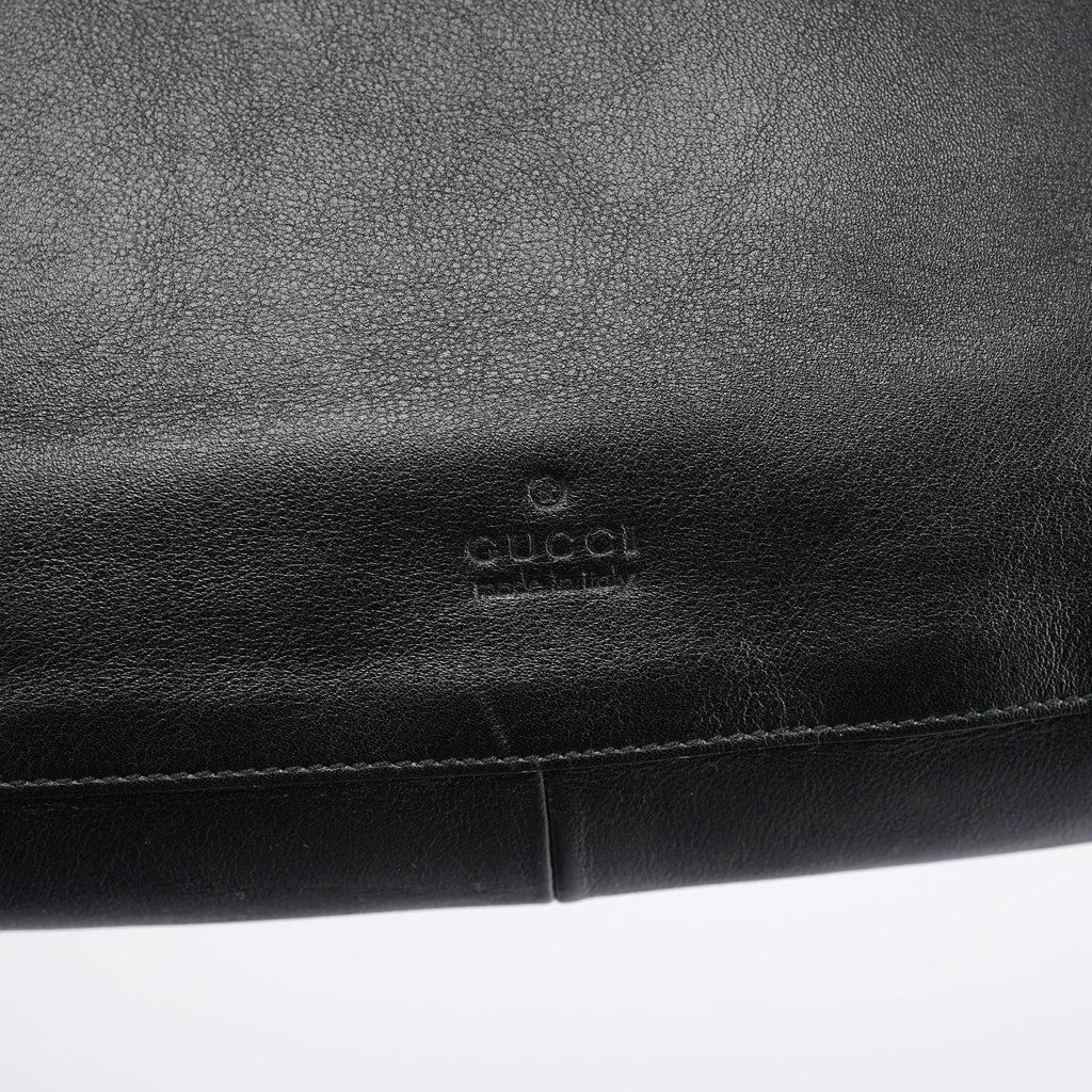 Black Leather Drawstring Shoulder Bag