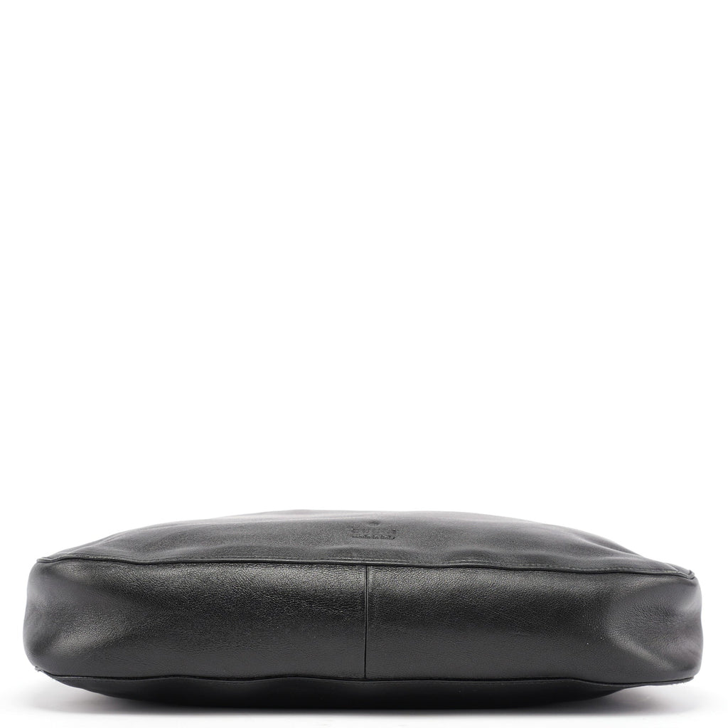 Black Leather Drawstring Shoulder Bag