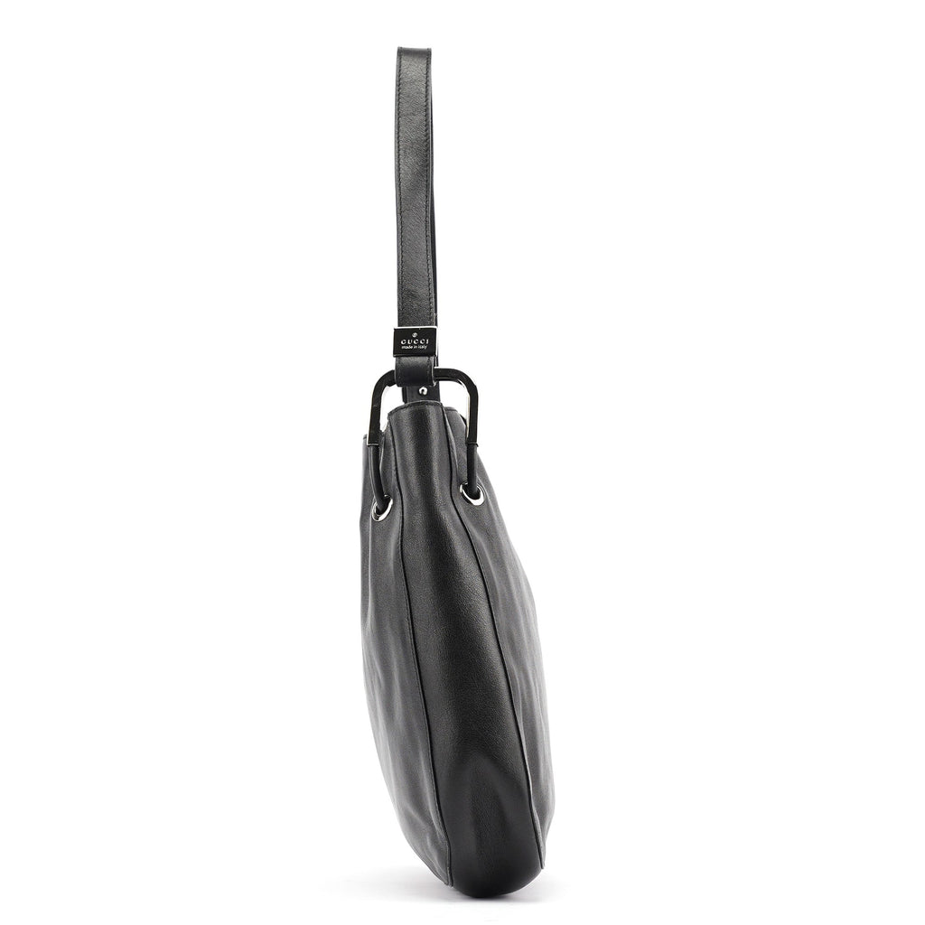Black Leather Drawstring Shoulder Bag