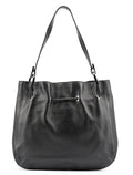 Black Leather Drawstring Shoulder Bag