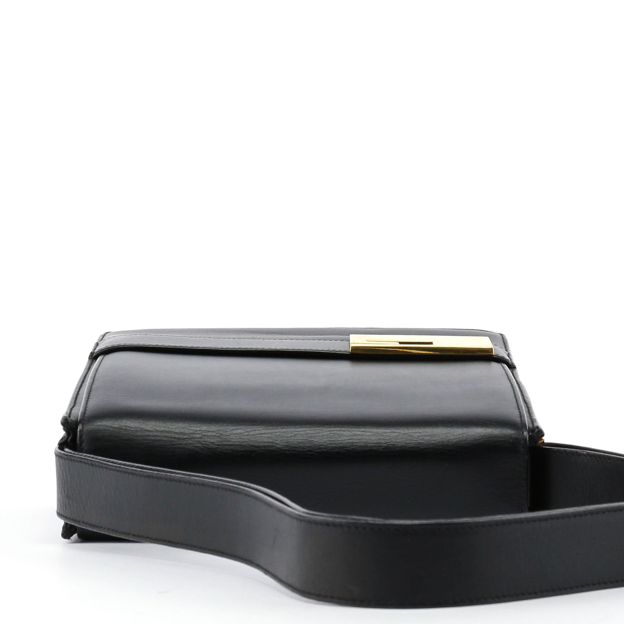 Black Leather Gold G Shoulder Bag