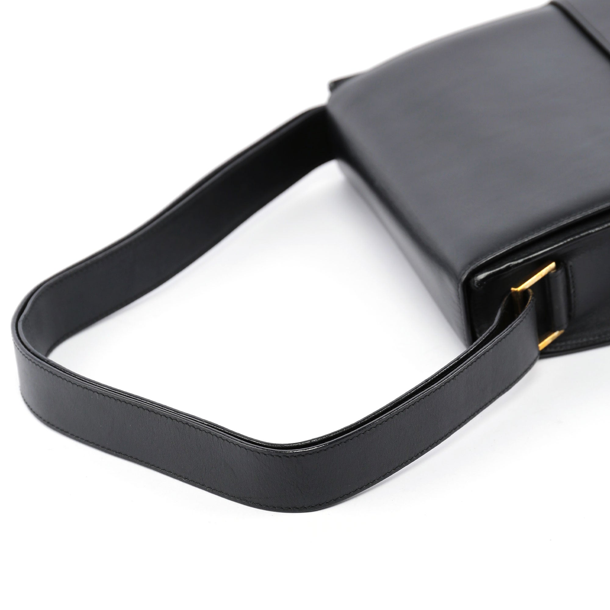 Black Leather Gold G Shoulder Bag