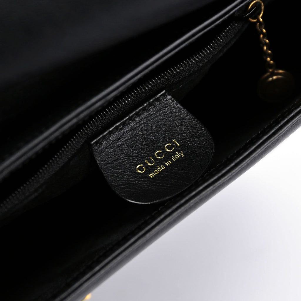 Black Leather Gold G Shoulder Bag