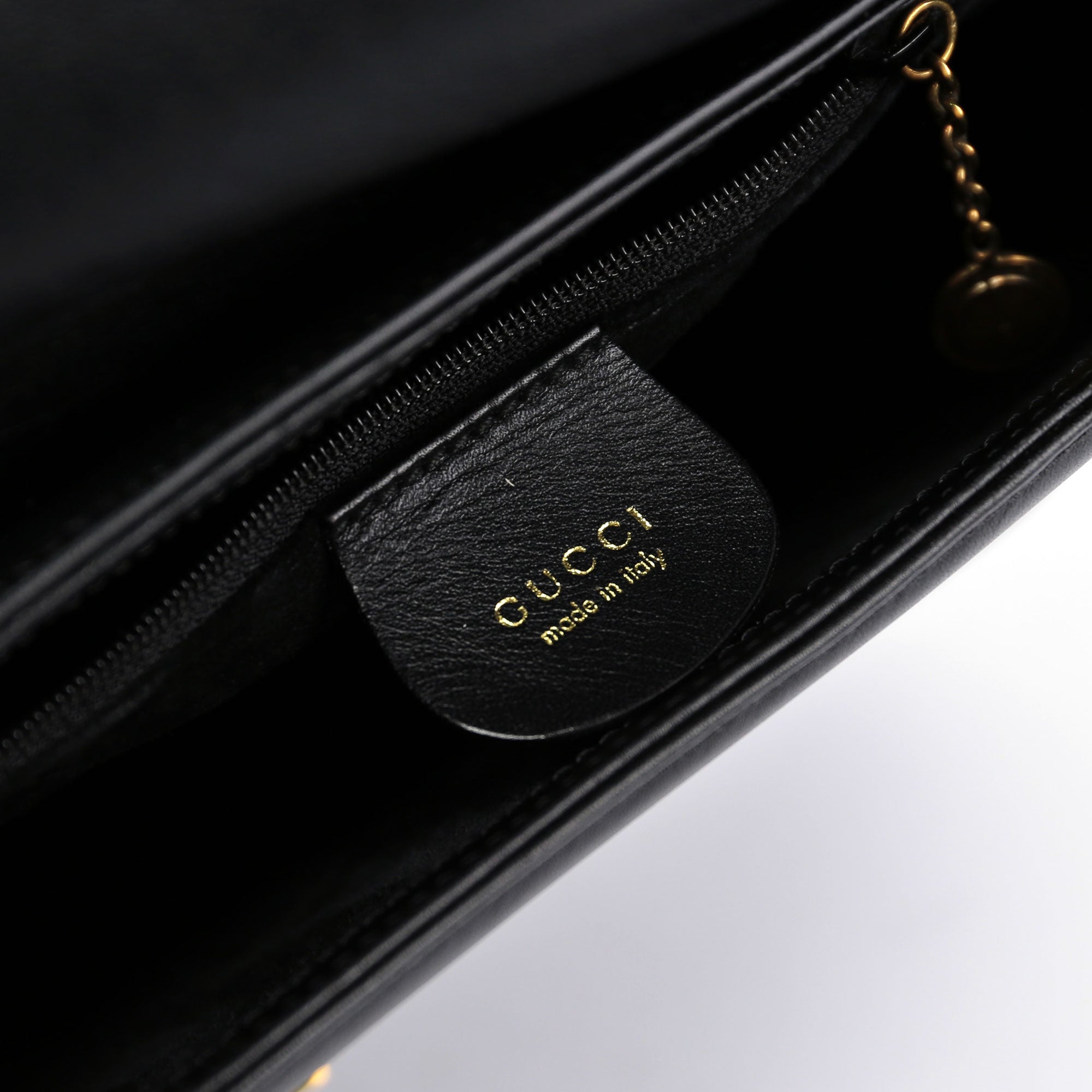 Black Leather Gold G Shoulder Bag