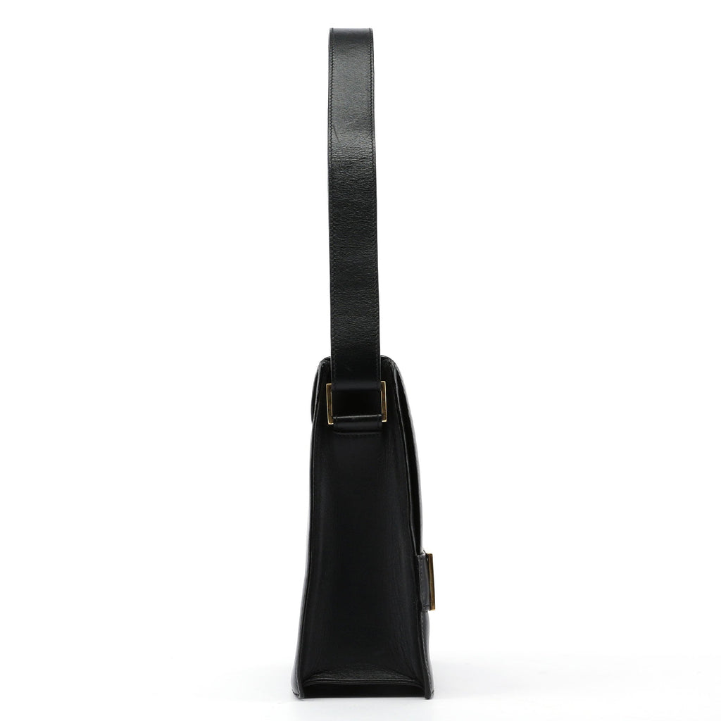 Black Leather Gold G Shoulder Bag