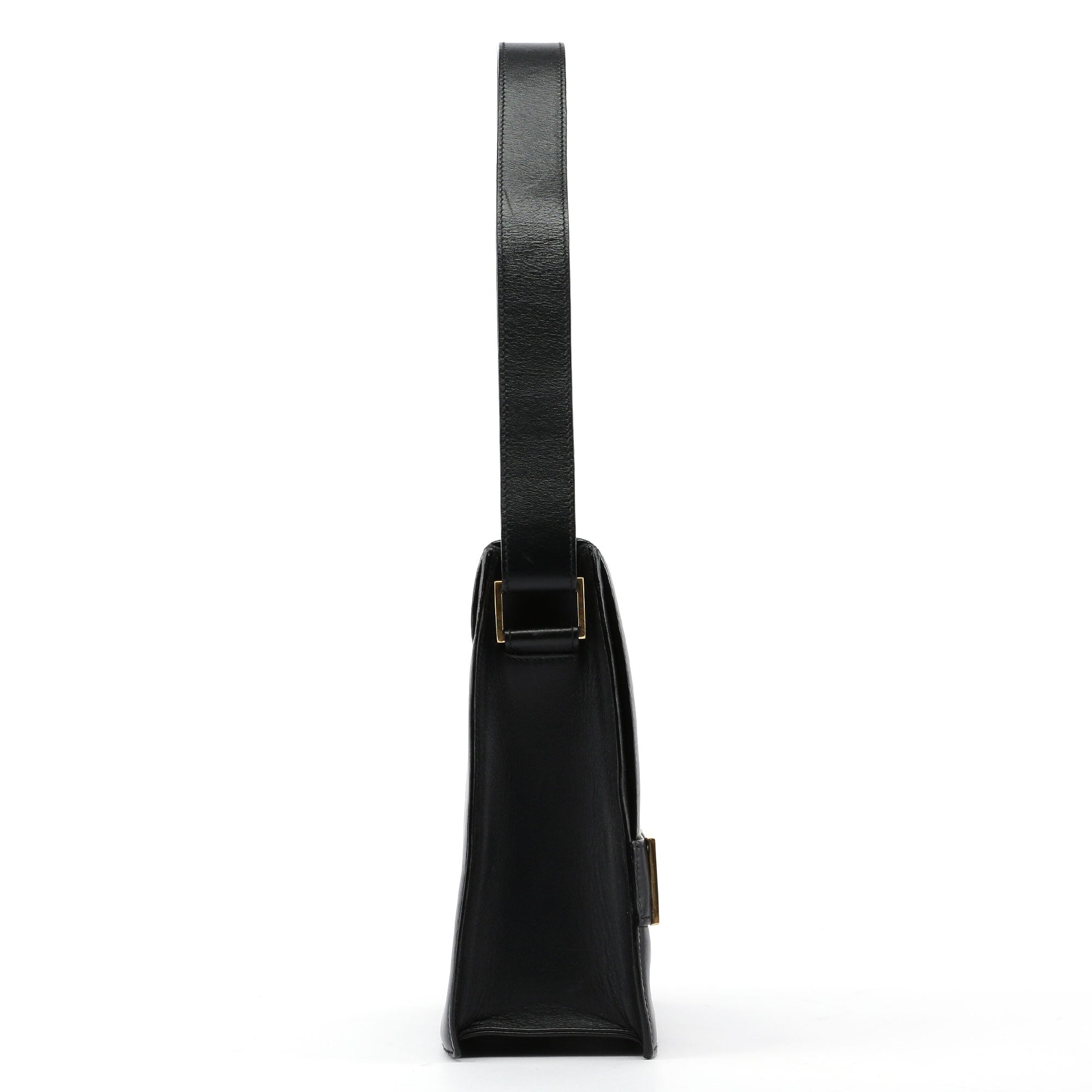 Black Leather Gold G Shoulder Bag
