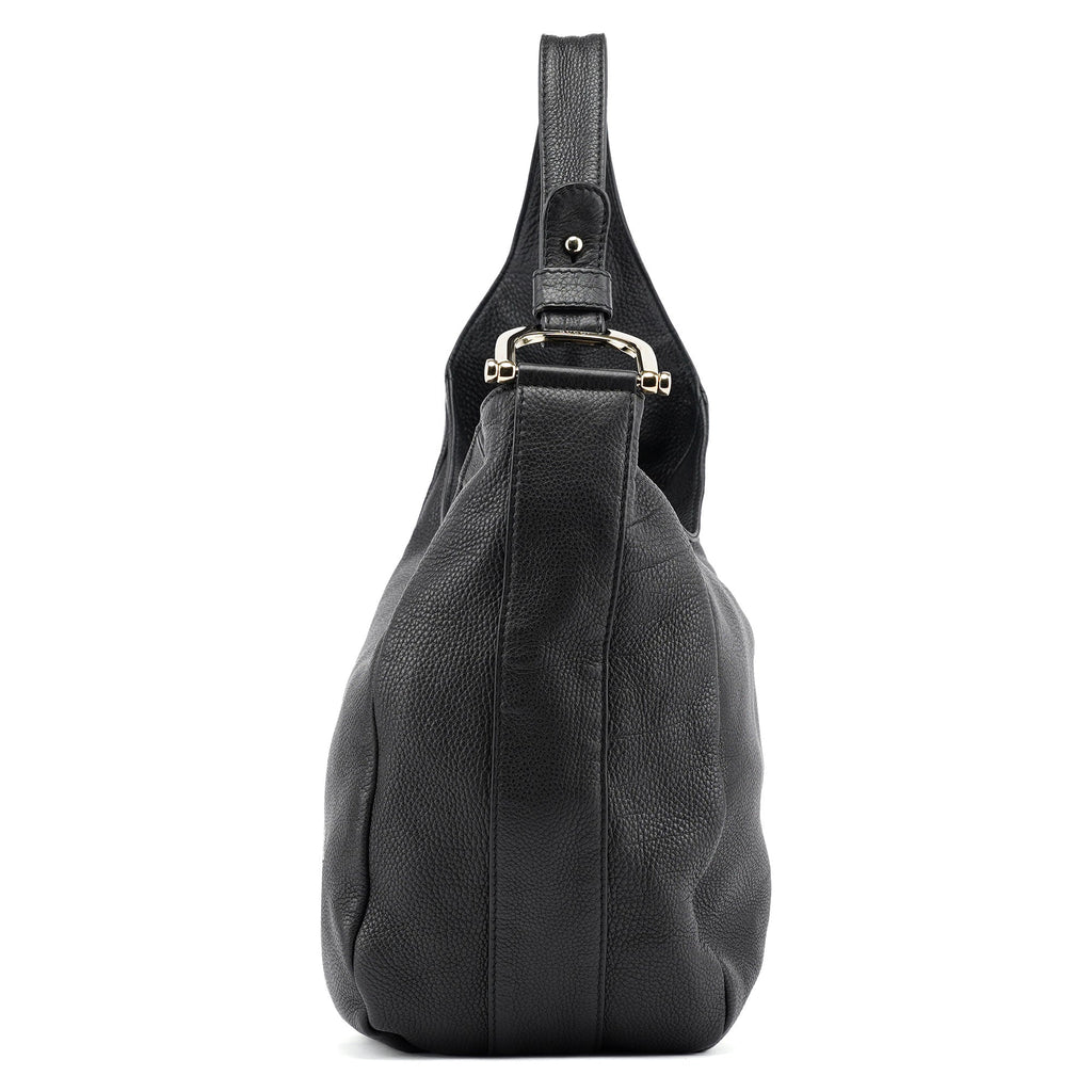 Black Leather Hobo Shoulder Bag