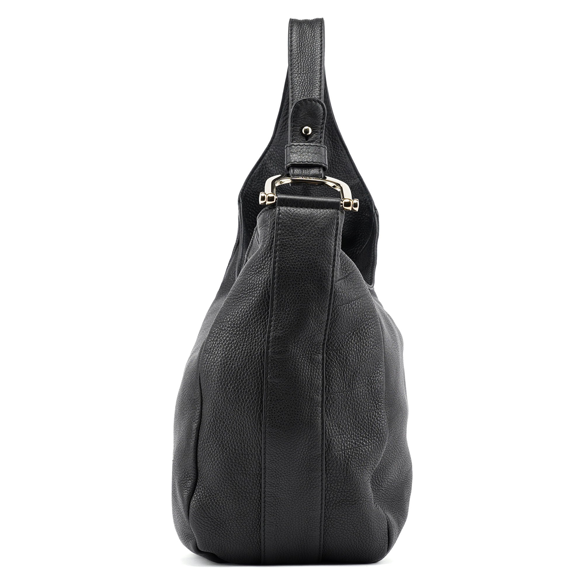 Black Leather Hobo Shoulder Bag