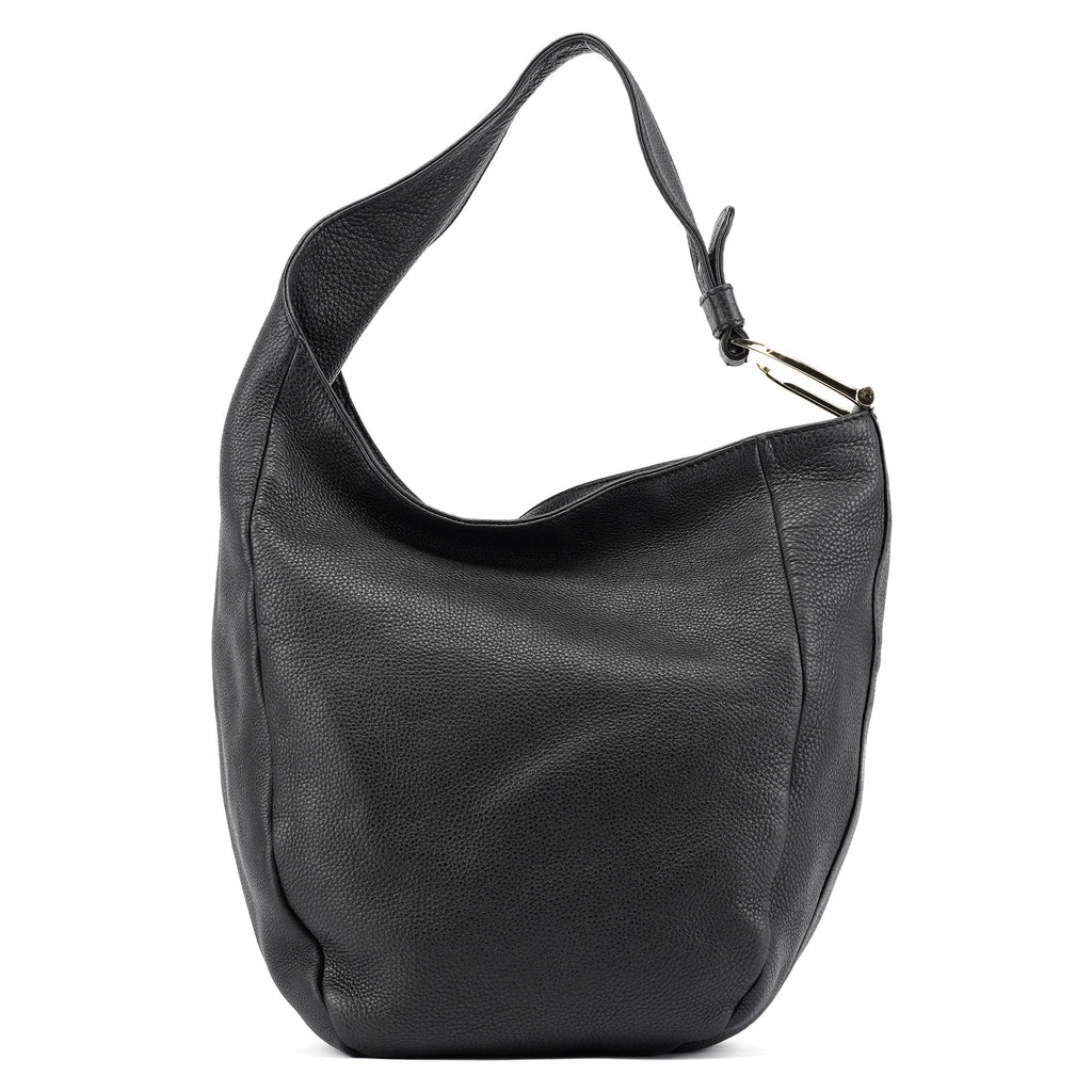 Black Leather Hobo Shoulder Bag