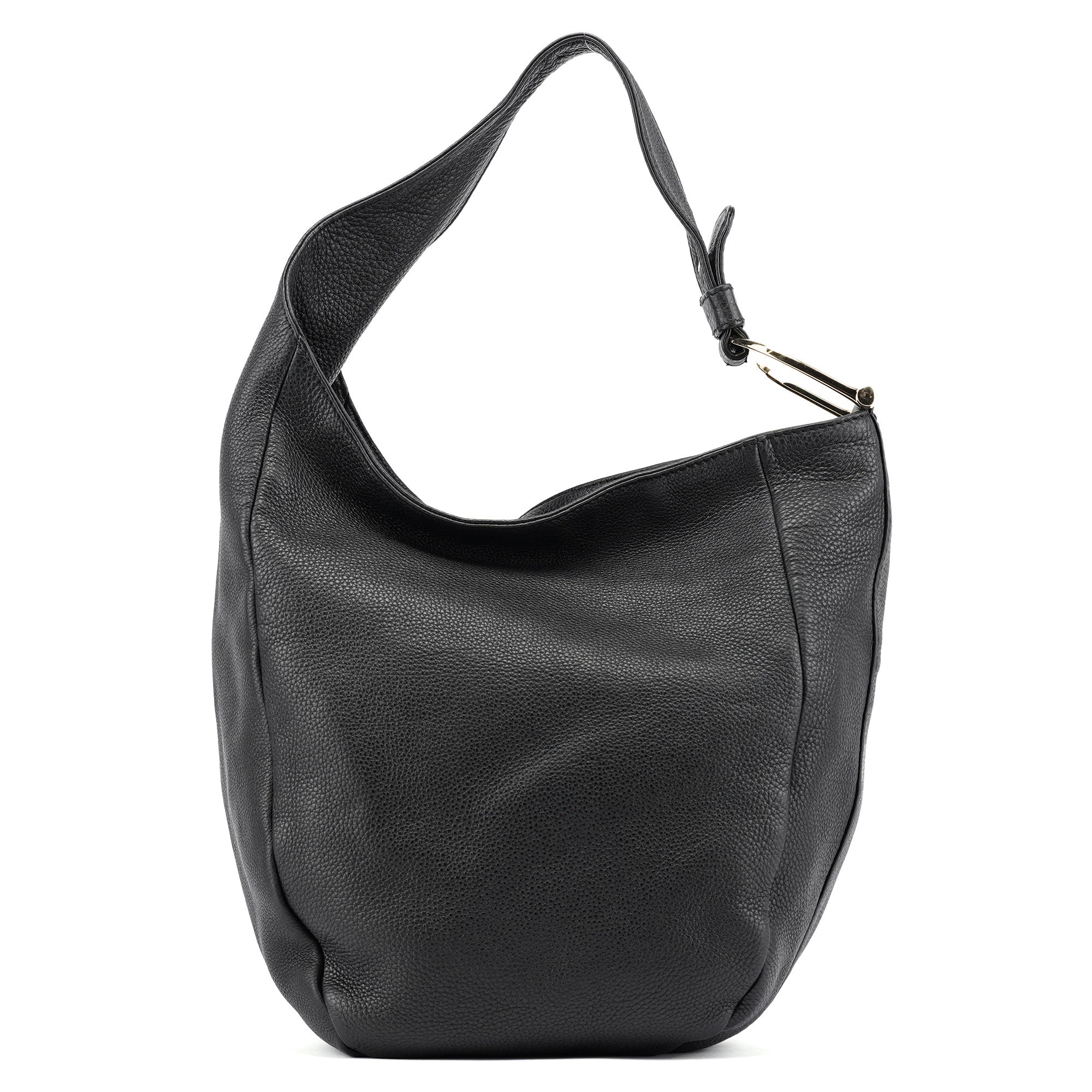 Black Leather Hobo Shoulder Bag