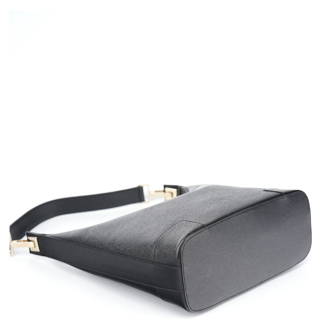 Black Leather Hobo Shoulder Bag
