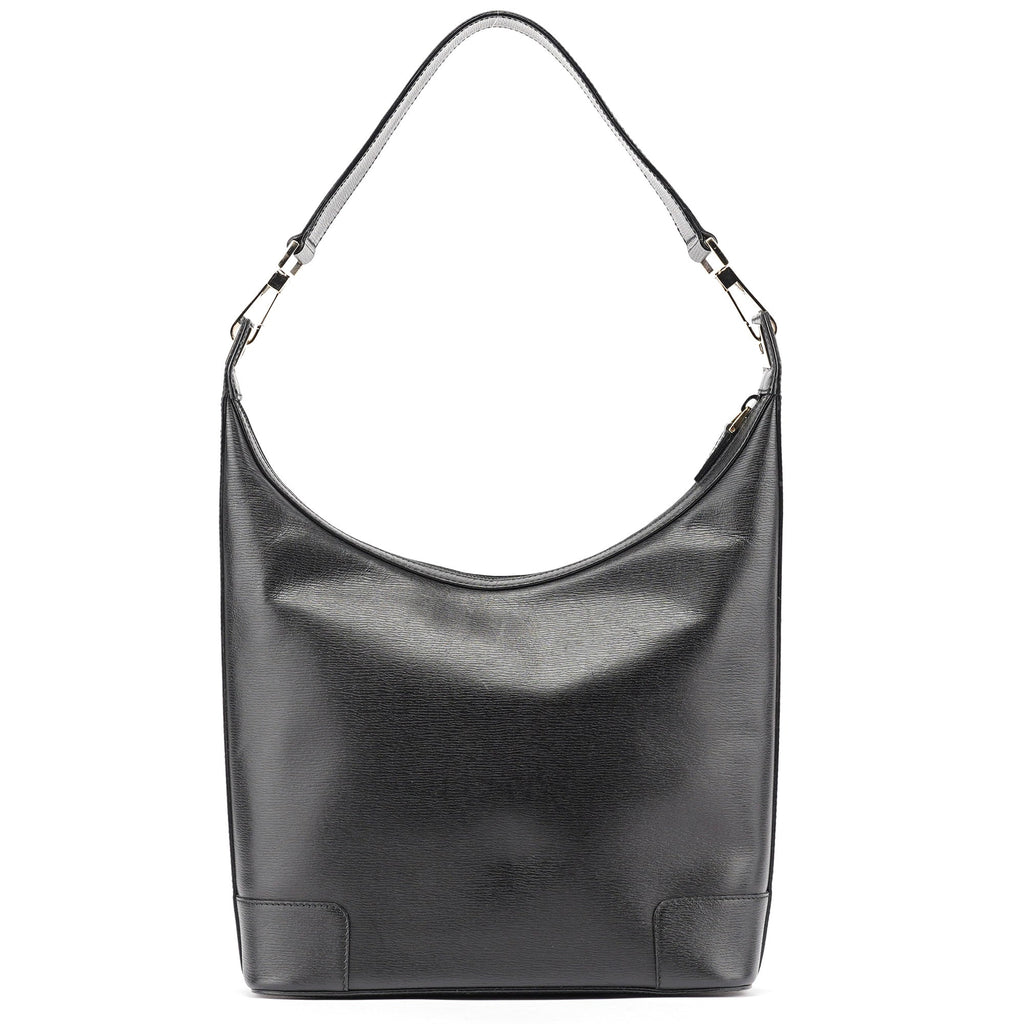 Black Leather Hobo Shoulder Bag