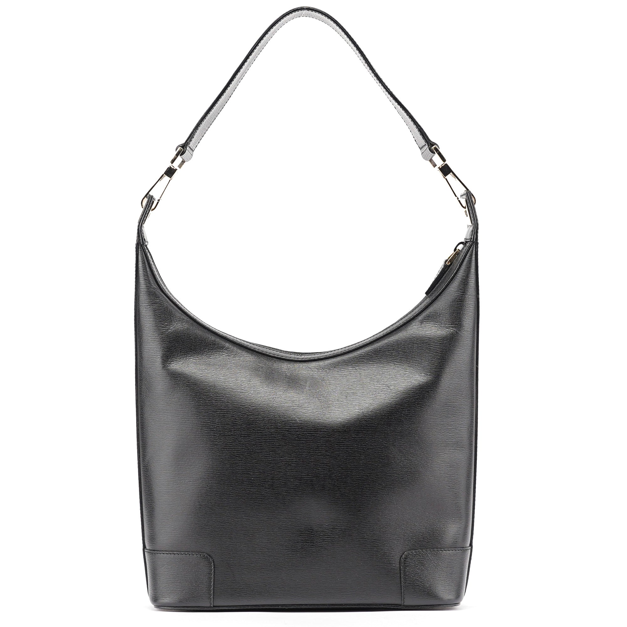 Black Leather Hobo Shoulder Bag