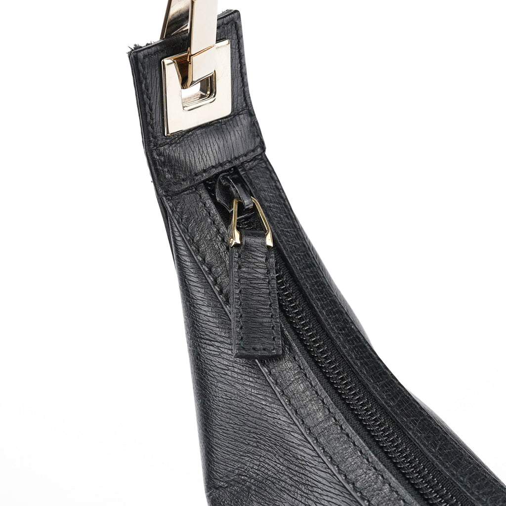 Black Leather Hobo Shoulder Bag