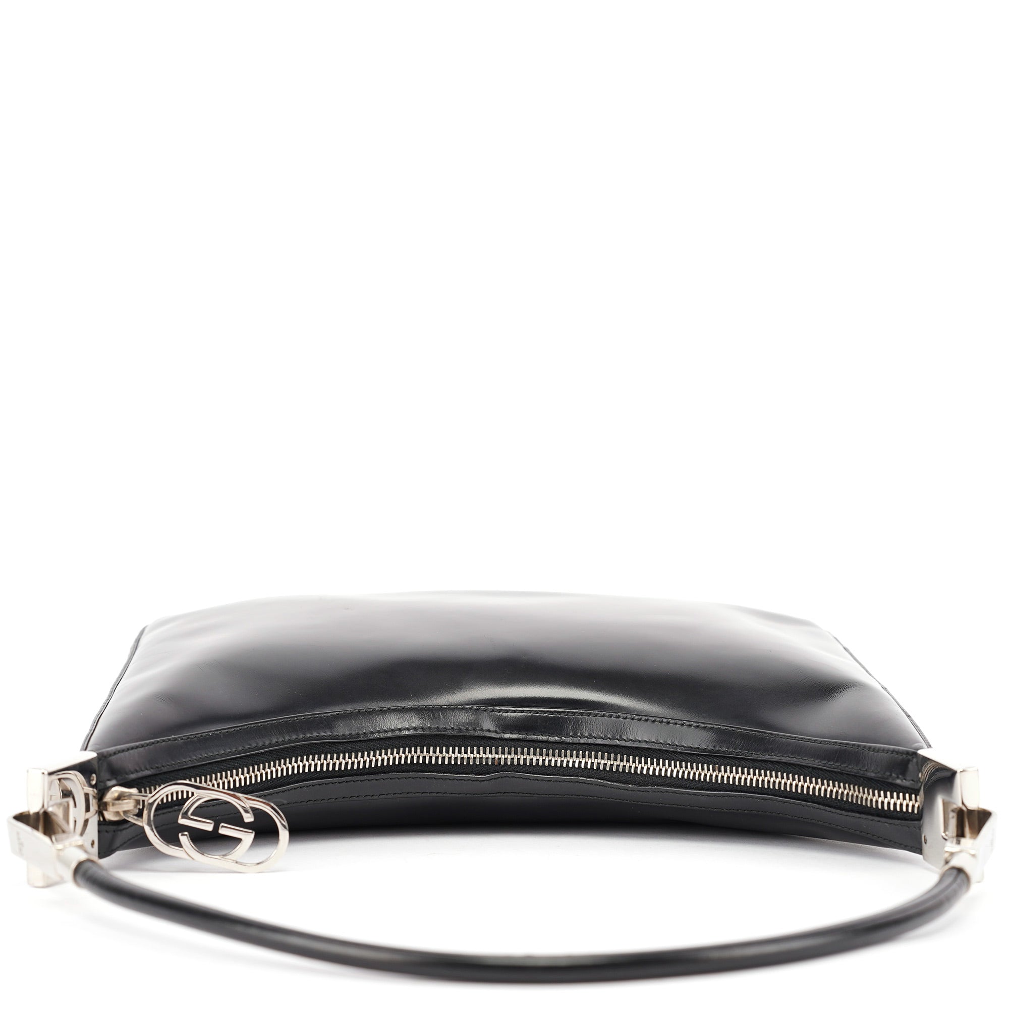Black Leather Hobo Shoulder Bag