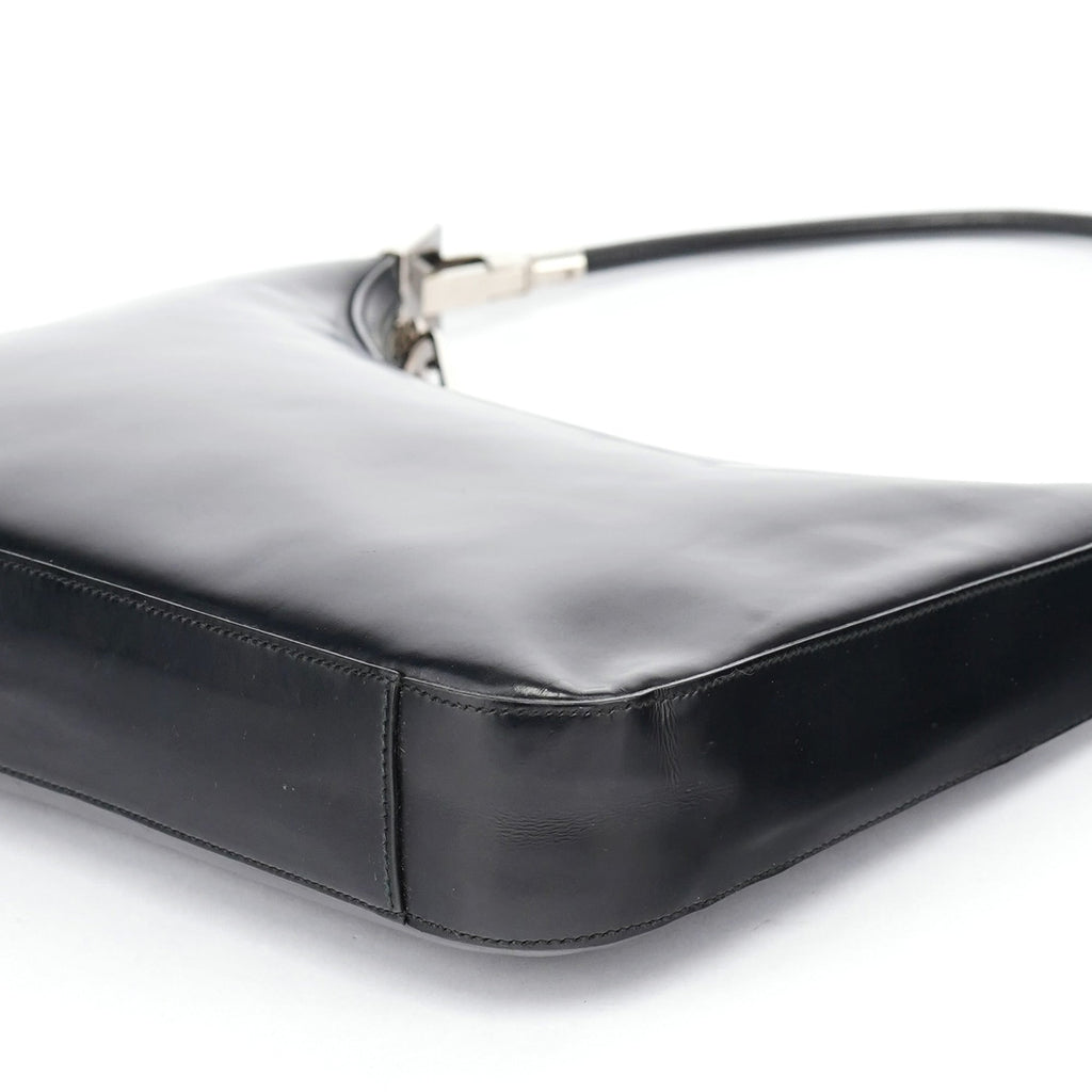 Black Leather Hobo Shoulder Bag