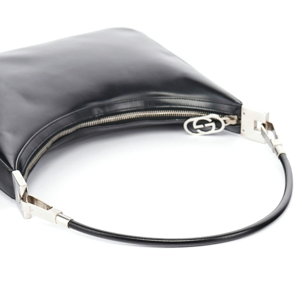 Black Leather Hobo Shoulder Bag