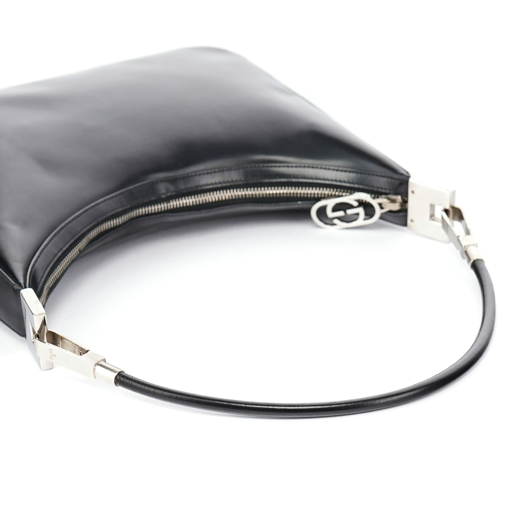Black Leather Hobo Shoulder Bag