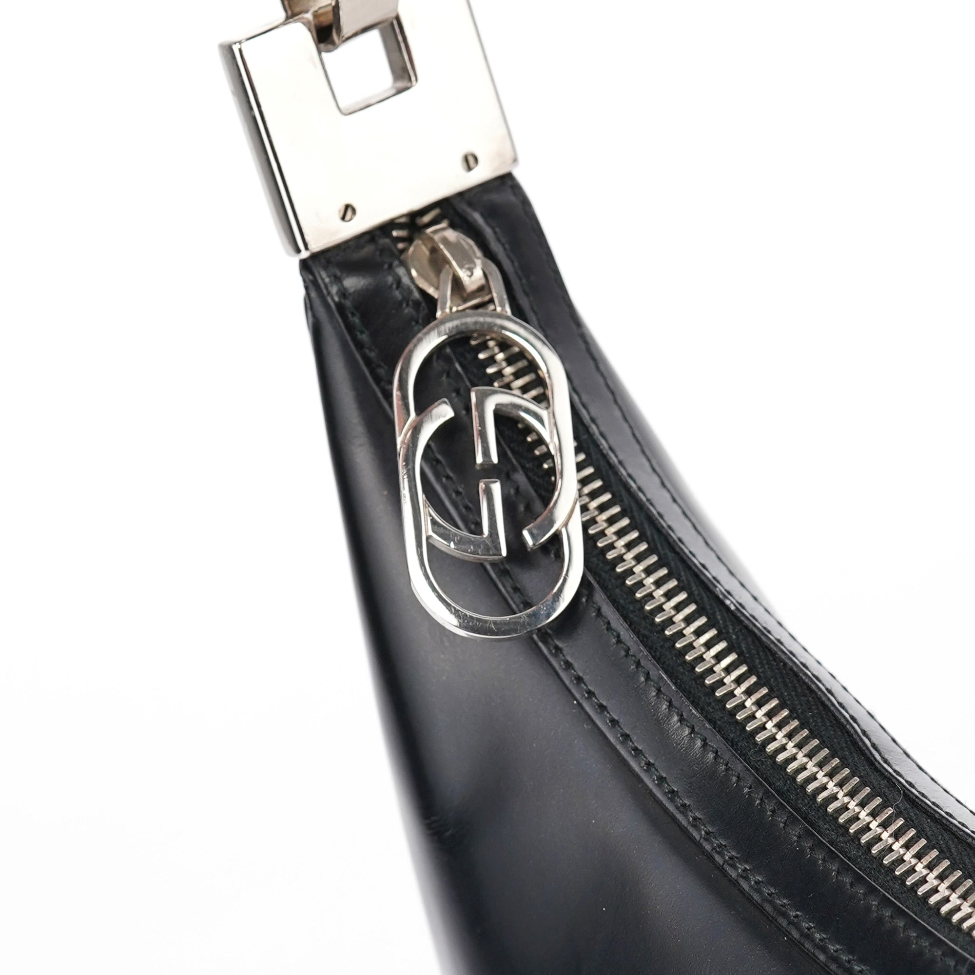 Black Leather Hobo Shoulder Bag