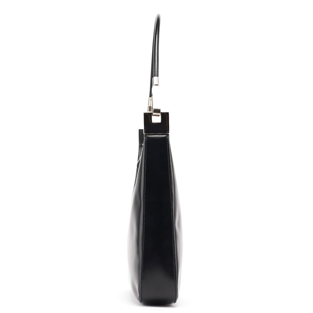 Black Leather Hobo Shoulder Bag