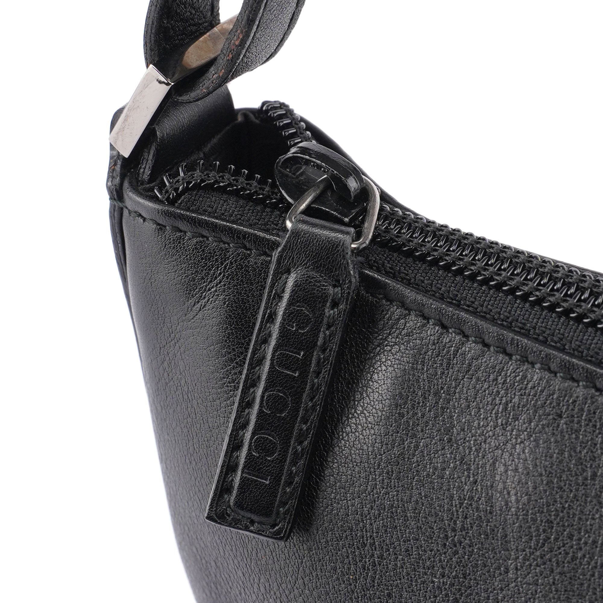 Black Leather Hobo Shoulder Bag