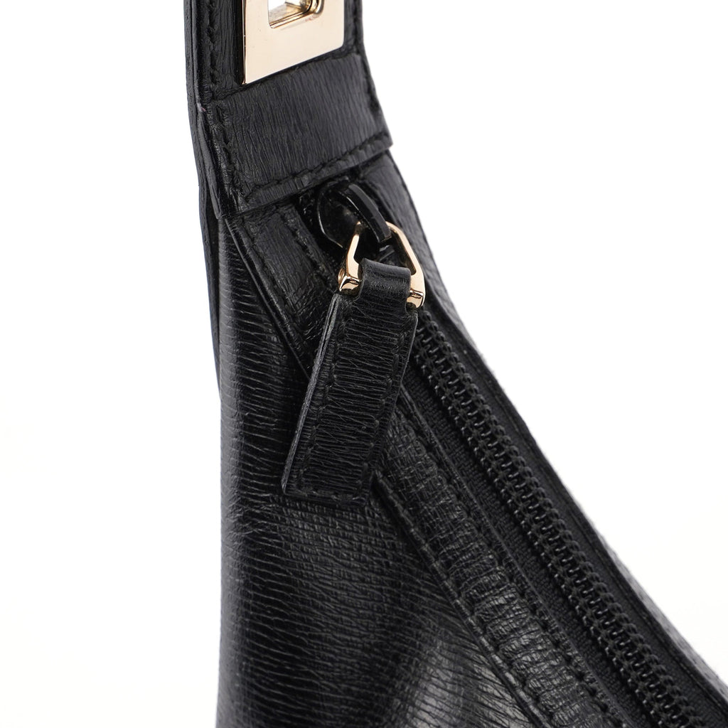 Black Leather Hobo Shoulder Bag
