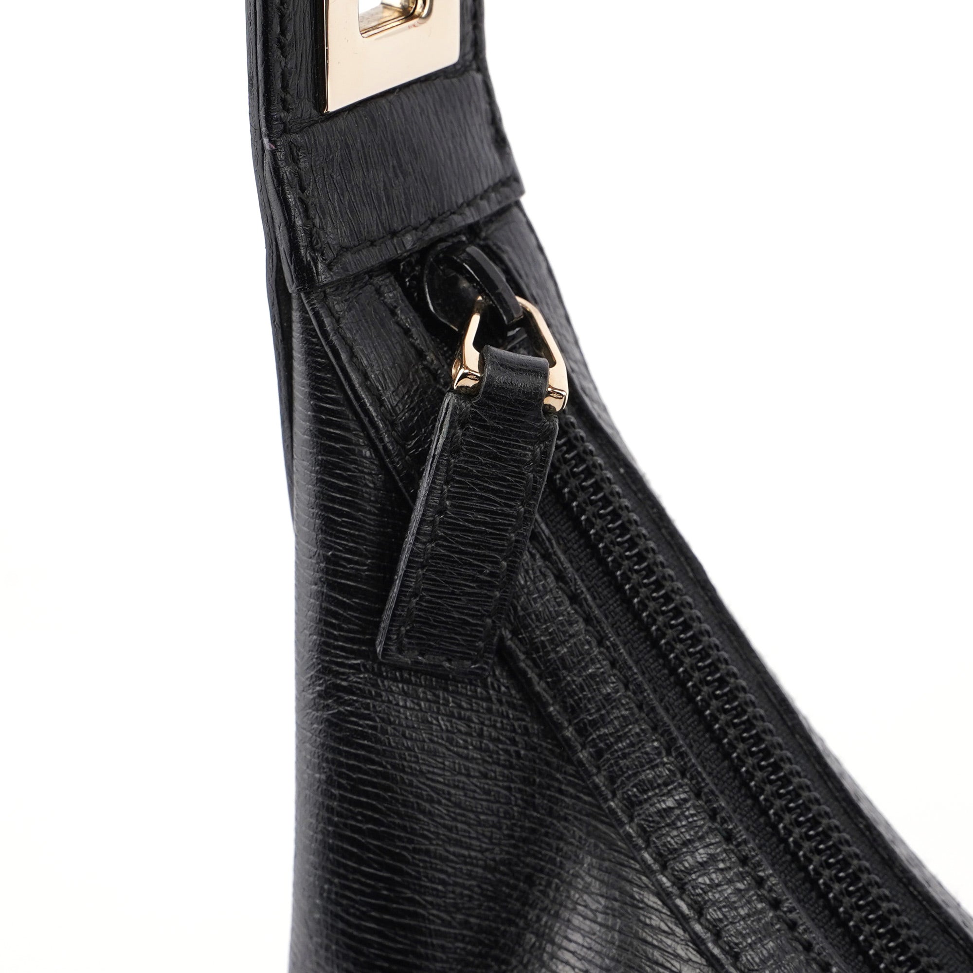 Black Leather Hobo Shoulder Bag