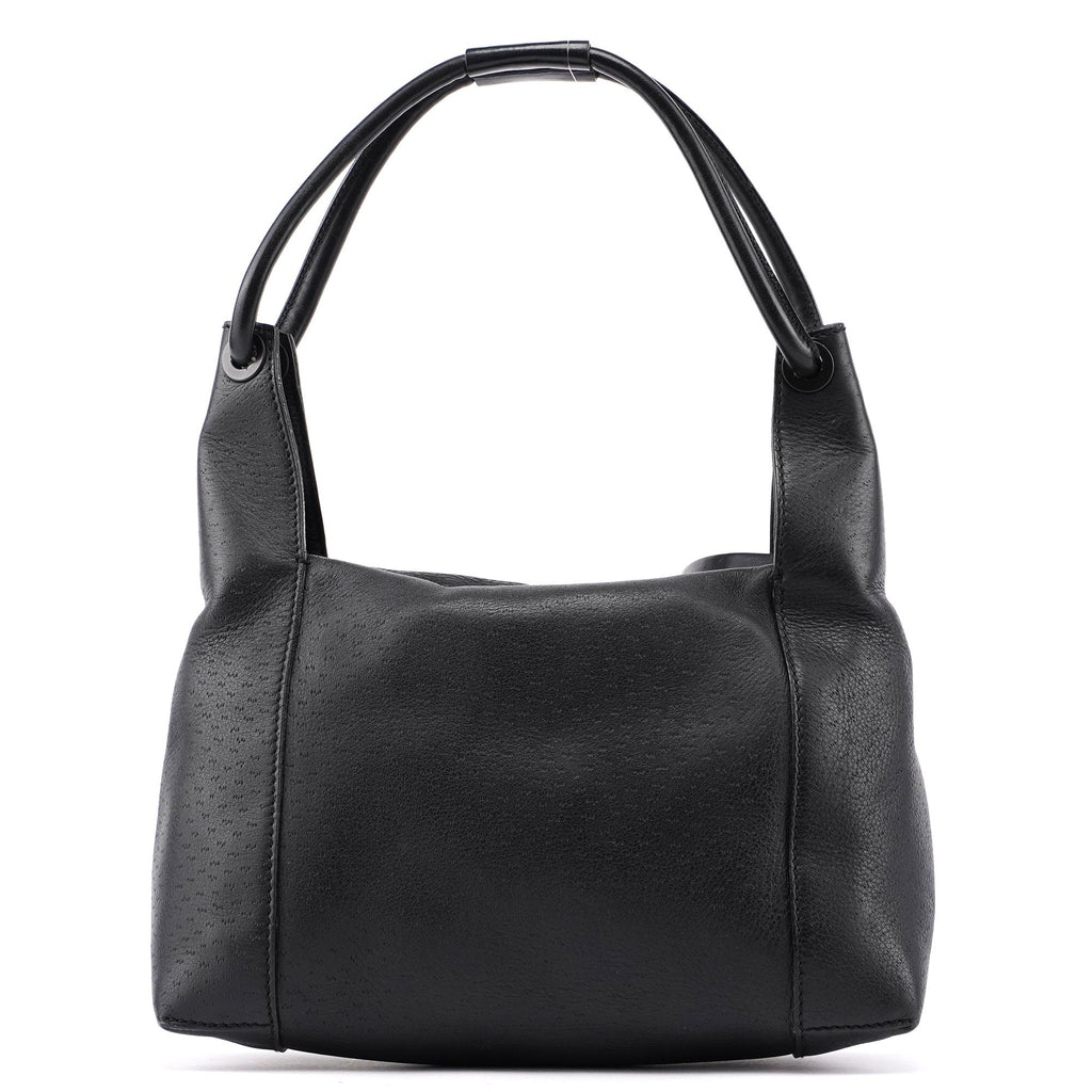 Black Leather Hobo Shoulder Bag