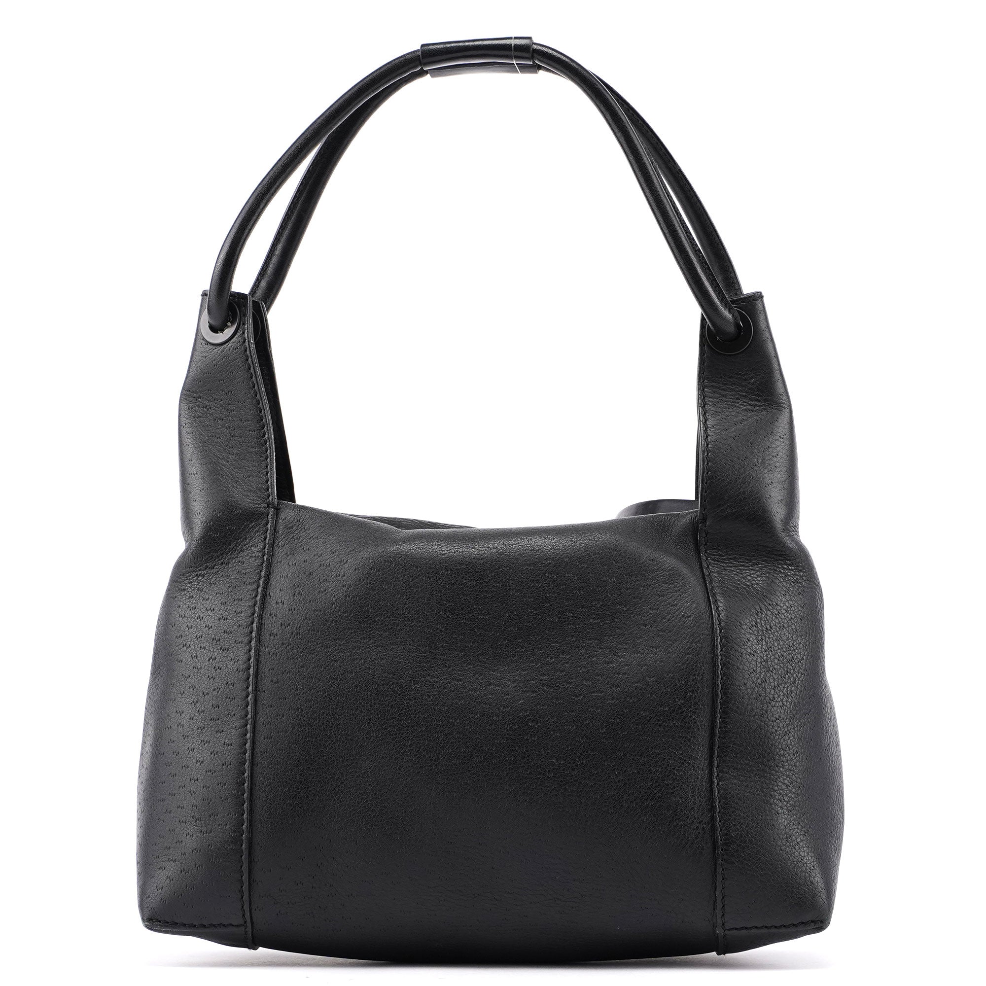 Black Leather Hobo Shoulder Bag
