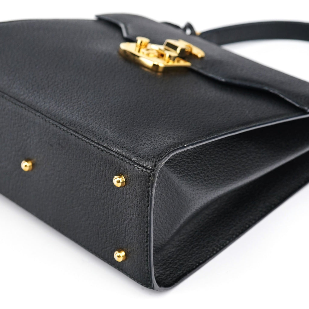Black Leather Lady Lock 2-Way Bag