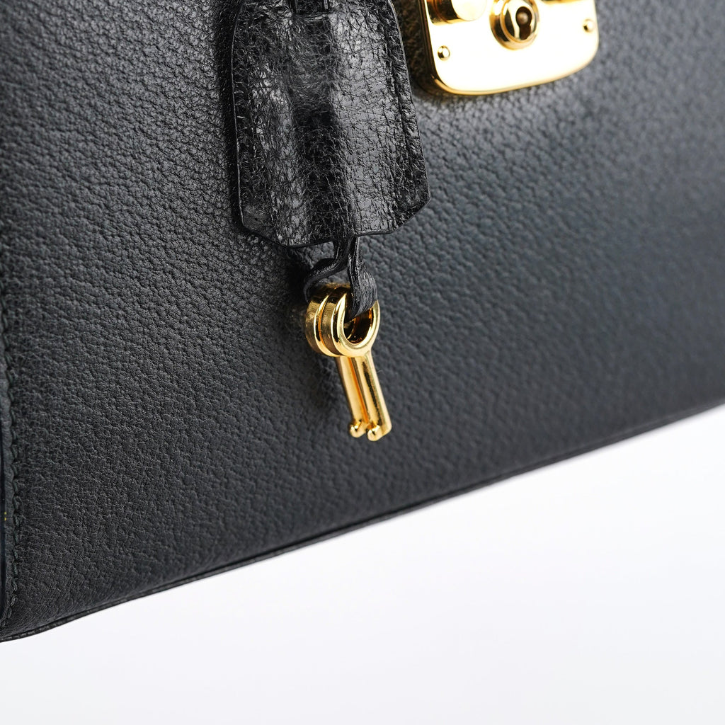 Black Leather Lady Lock 2-Way Bag