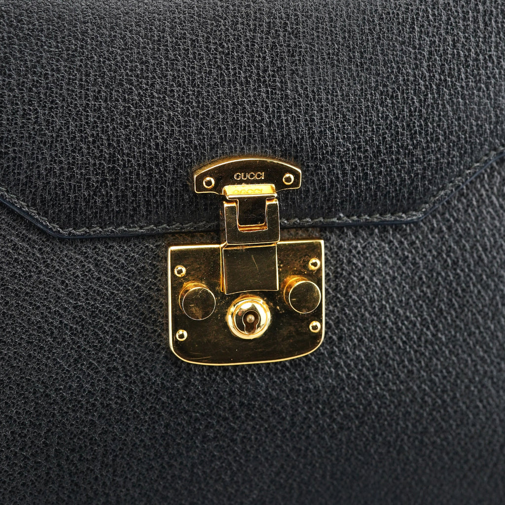 Black Leather Lady Lock 2-Way Bag