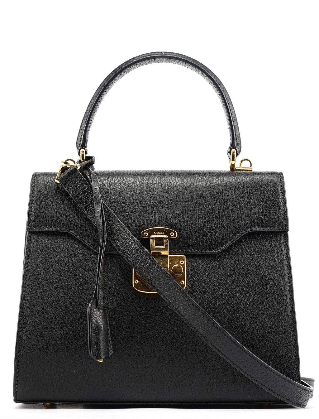 Black Leather Lady Lock 2-Way Bag